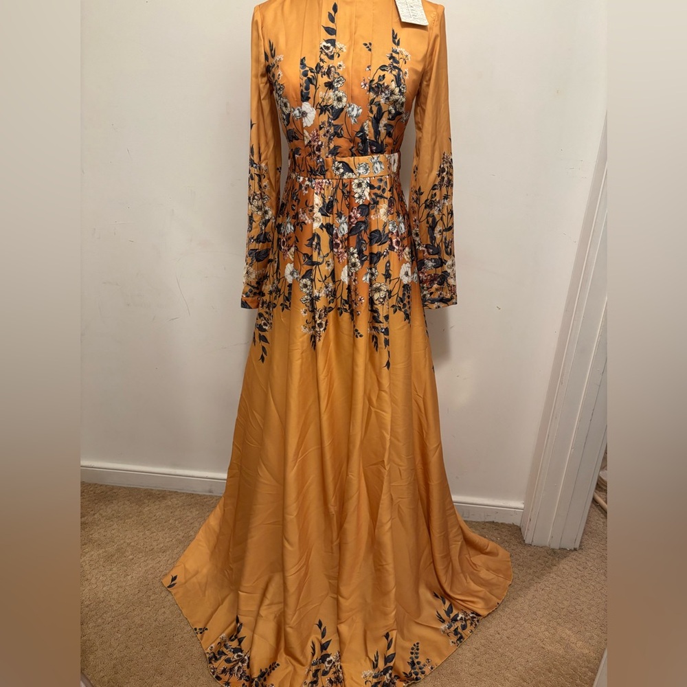 Yellow Embellished Long Sleeve Gown for Weddings